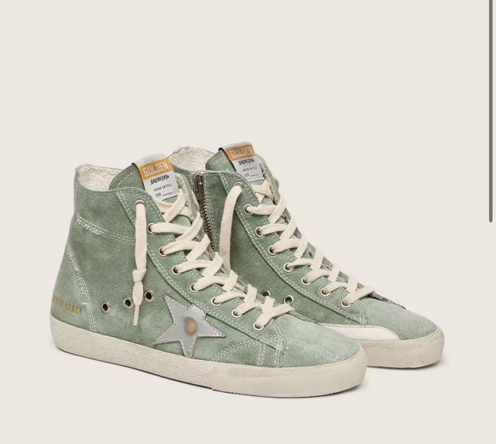 Golden Goose Francy in green suede with silver metallic leather star